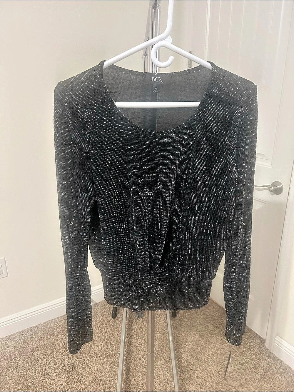 BCX Sparkly Long Sleeve Top in Black XL NWT